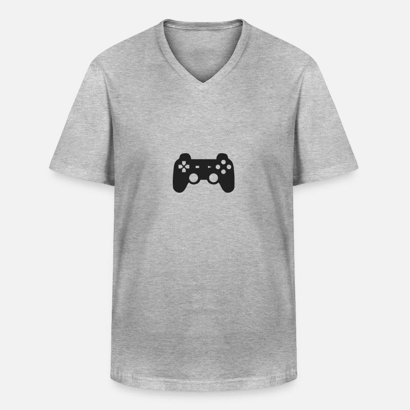 Schwarzer Spielkonsolen Controller Geschenk Idee - Männer-T-Shirt mit V-Ausschnitt - Grau meliert