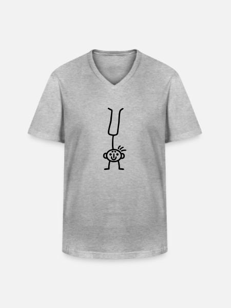 Strichmännchen Handstand - Männer-T-Shirt mit V-Ausschnitt - Grau meliert
