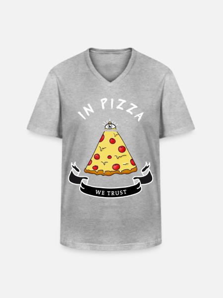 Pizza Illuminati hauska kaikki nähdä silmän ruoka huumori - Klassinen miesten t-paita v-pääntiellä - harmaasävyinen