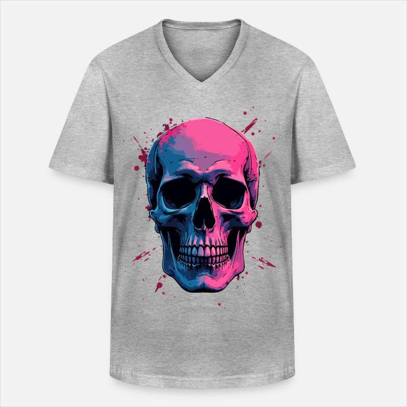 Neon Skull - Männer-T-Shirt mit V-Ausschnitt - Grau meliert