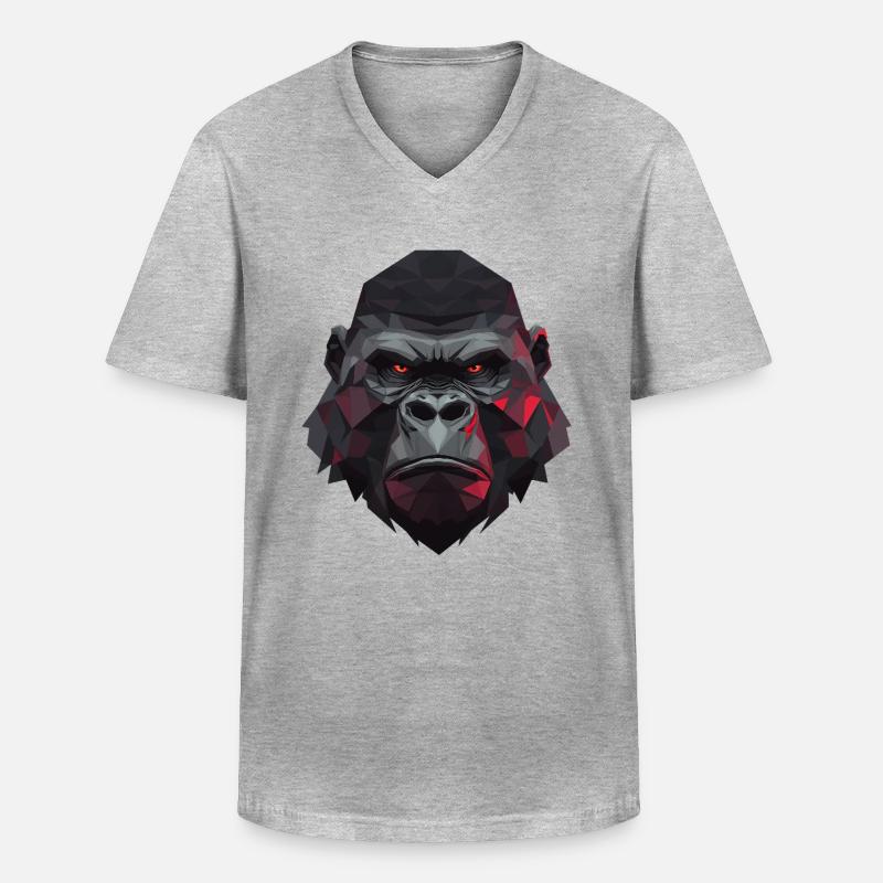 Polygon Gorilla mit roten Augen - Männer-T-Shirt mit V-Ausschnitt - Grau meliert