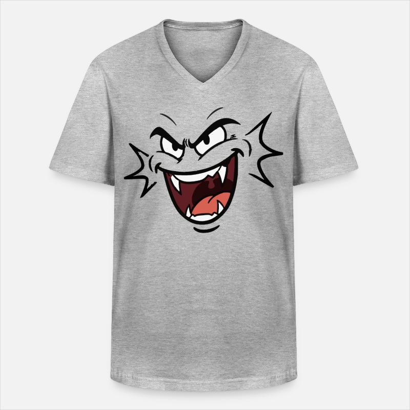 Funny vampire face laughing pattern comic - Men's V-Neck T-Shirt - heather grey