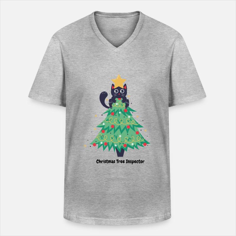 Katzen-Weihnachtspullover im Baum - Männer-T-Shirt mit V-Ausschnitt - Grau meliert