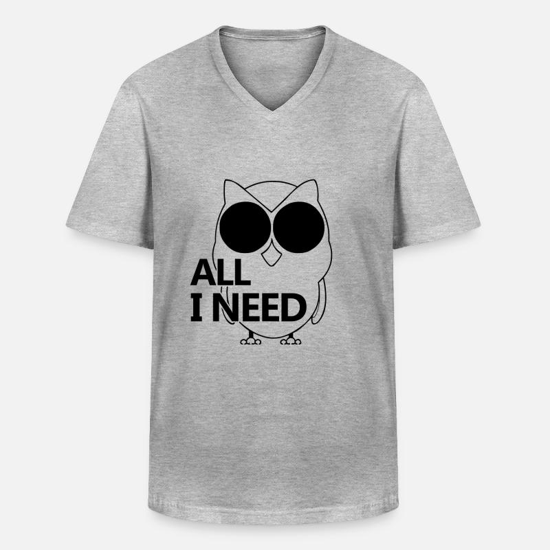 Eule - All I Need - Männer-T-Shirt mit V-Ausschnitt - Grau meliert
