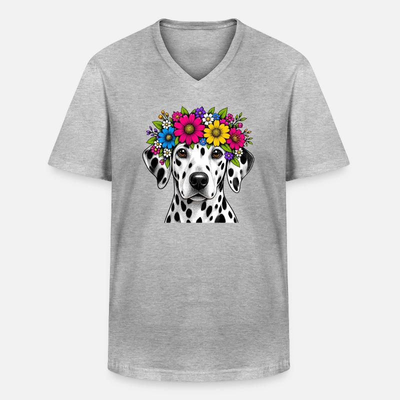 Dalmatiner mit Blumenkranz - Männer-T-Shirt mit V-Ausschnitt - Grau meliert