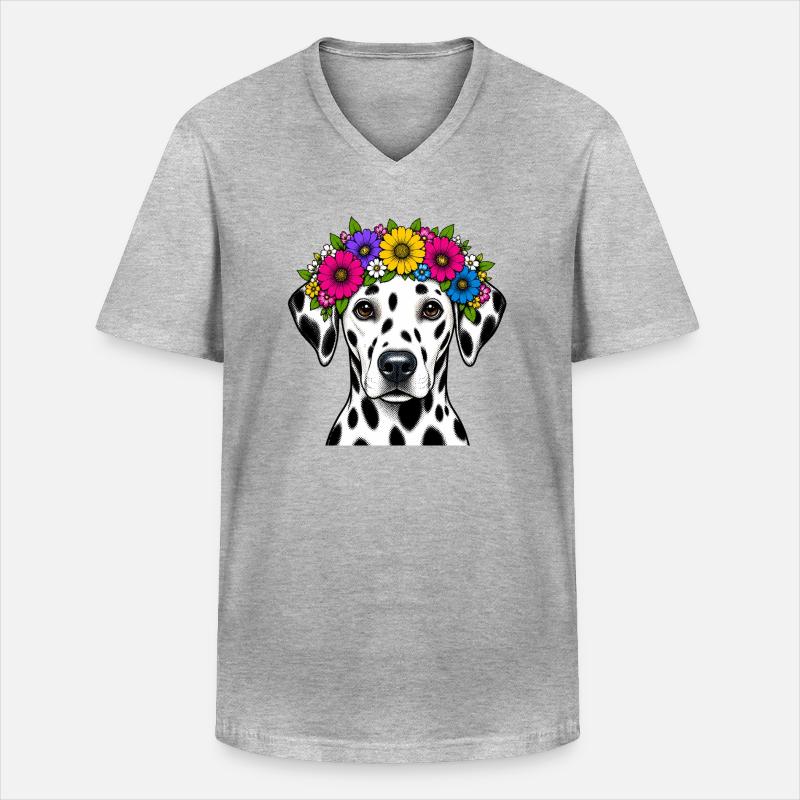 Dalmatiner mit Blumenkrone - Männer-T-Shirt mit V-Ausschnitt - Grau meliert