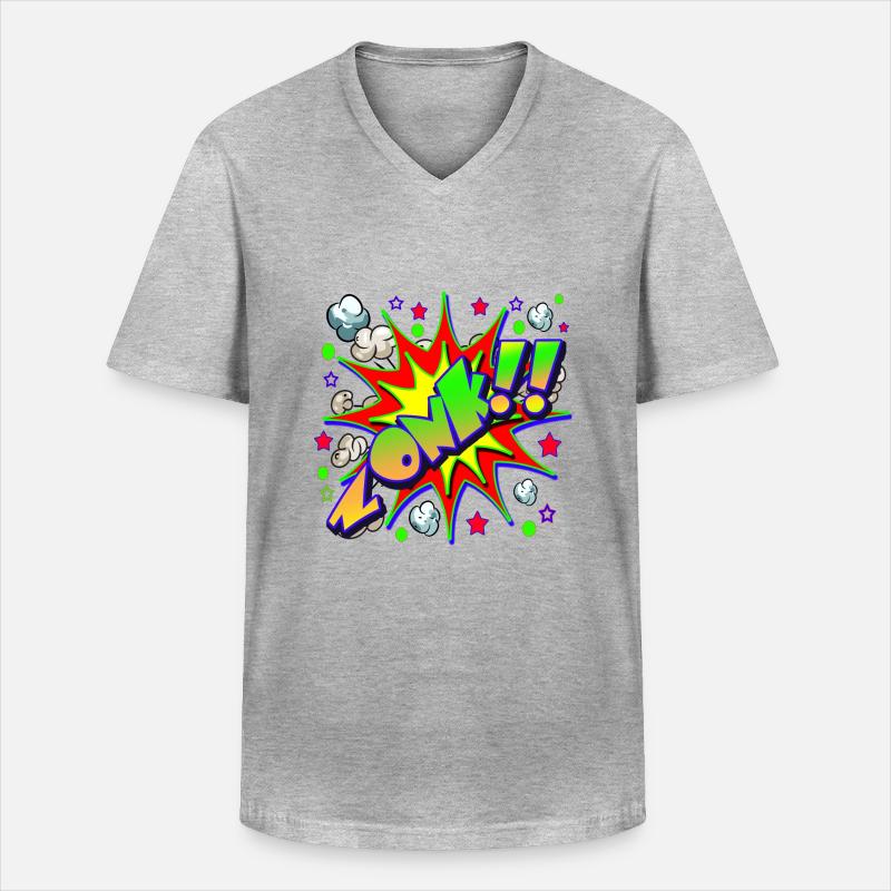 Comic ZONK - Männer-T-Shirt mit V-Ausschnitt - Grau meliert
