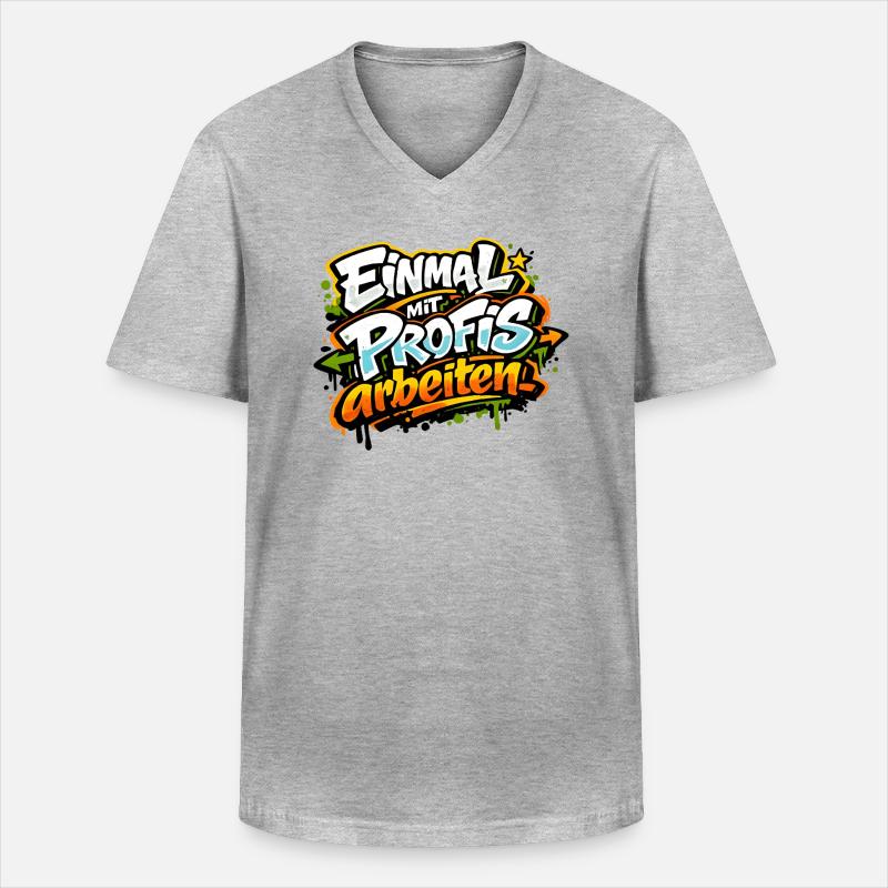 Einmal mit Profis arbeiten - Männer-T-Shirt mit V-Ausschnitt - Grau meliert