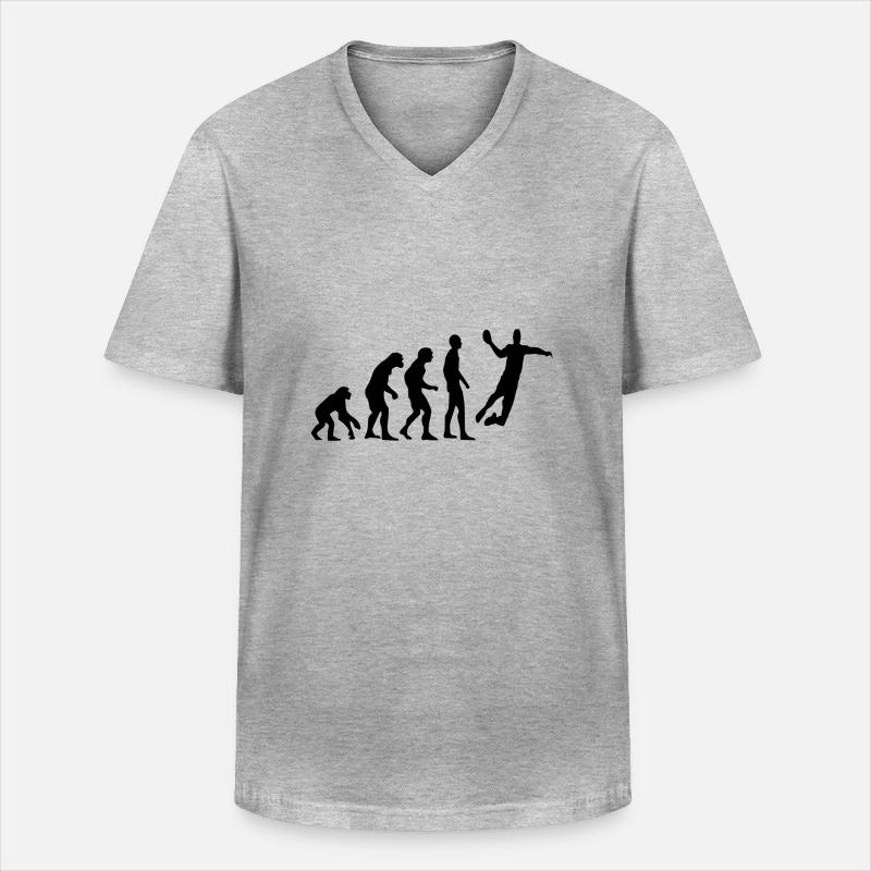 Human Evolution Handball - Männer-T-Shirt mit V-Ausschnitt - Grau meliert