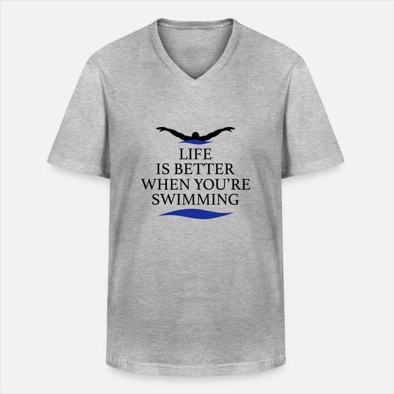 Schwimmen - Männer-T-Shirt mit V-Ausschnitt - Grau meliert