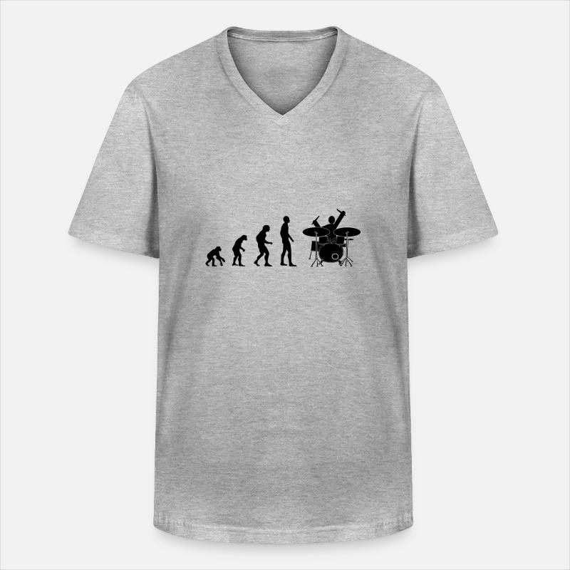 drummer evolution - Männer-T-Shirt mit V-Ausschnitt - Grau meliert