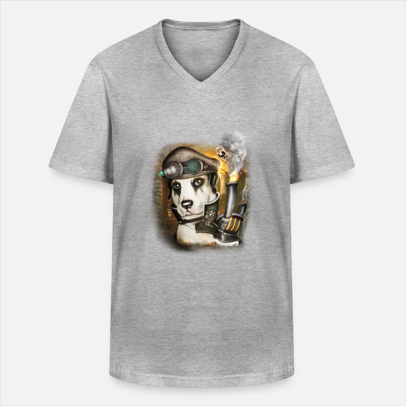 Steampunk Hund # 3 - Männer-T-Shirt mit V-Ausschnitt - Grau meliert