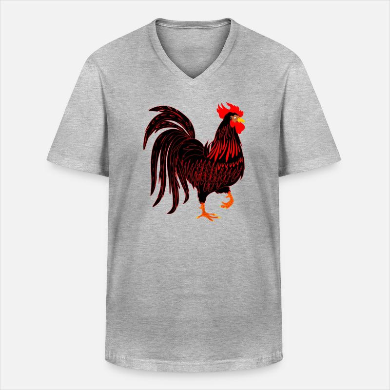 Schwarzer Hahn Coq - Männer-T-Shirt mit V-Ausschnitt - Grau meliert