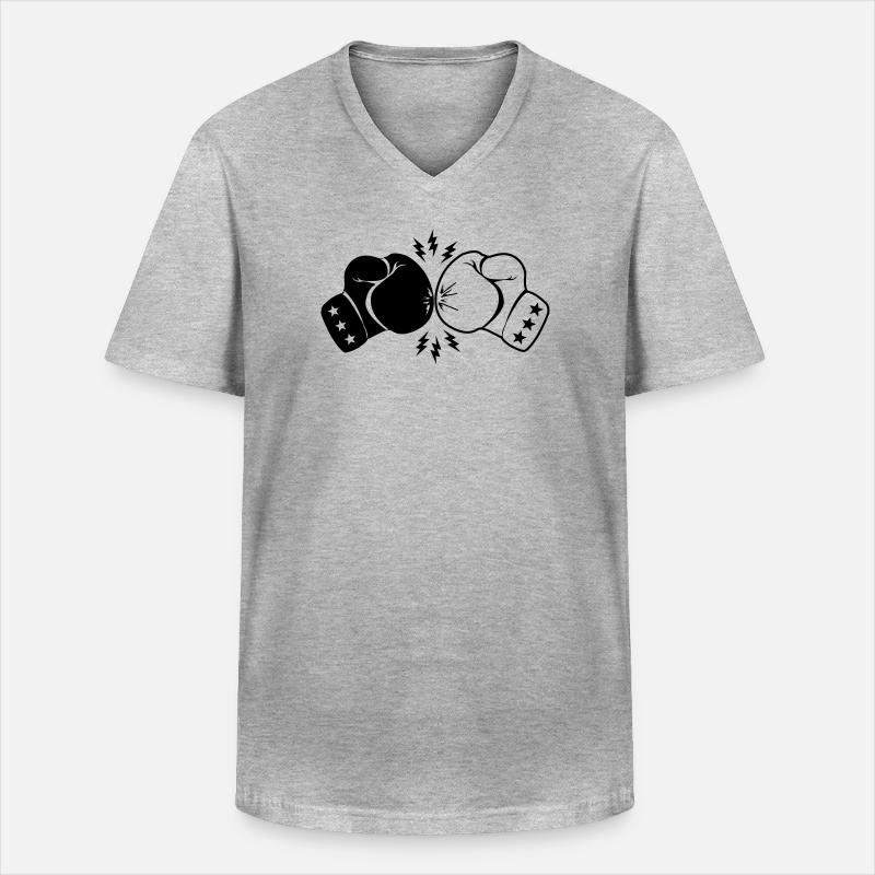 Boxboxhandschuhe Kontakt mit Blitz - Männer-T-Shirt mit V-Ausschnitt - Grau meliert