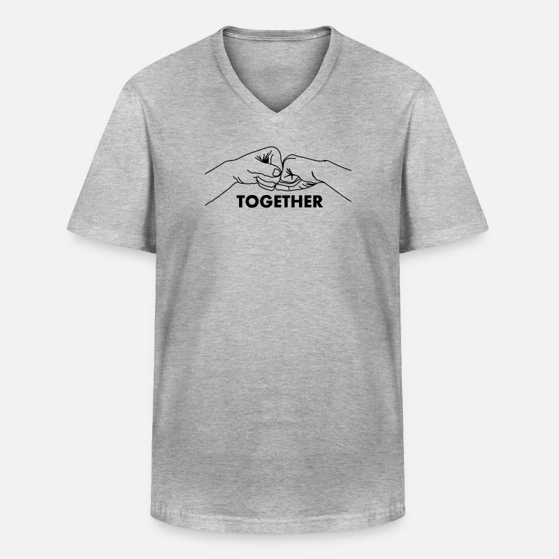 Zusammenarbeit bei Handgesten, Teamarbeit mit Text - Männer-T-Shirt mit V-Ausschnitt - Grau meliert