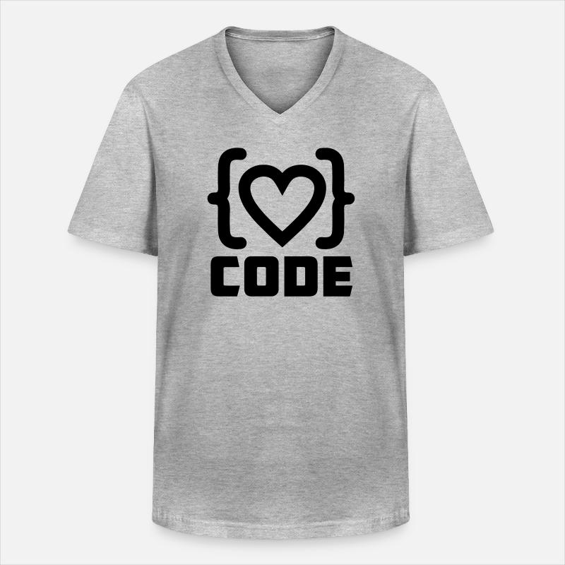 Herzprogrammierer Code Logo mit Text CODE - Männer-T-Shirt mit V-Ausschnitt - Grau meliert