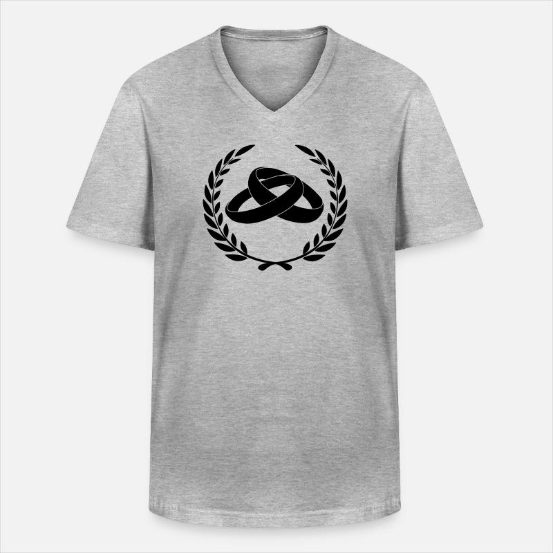 Eheringe im Lorbeerkranz - Männer-T-Shirt mit V-Ausschnitt - Grau meliert