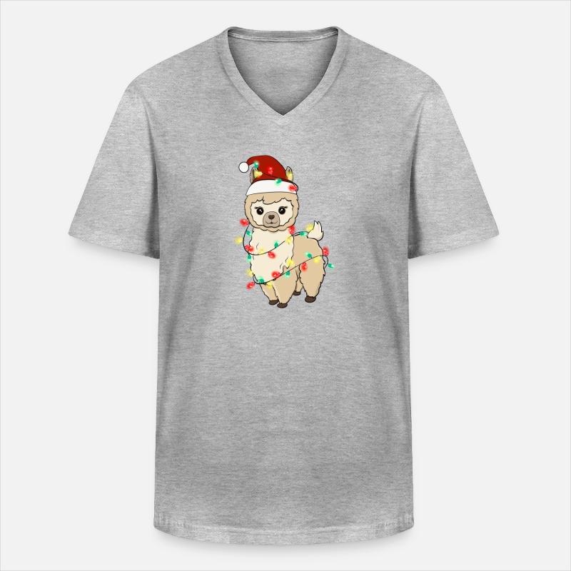 Lama mit Weihnachtslichtern - Männer-T-Shirt mit V-Ausschnitt - Grau meliert