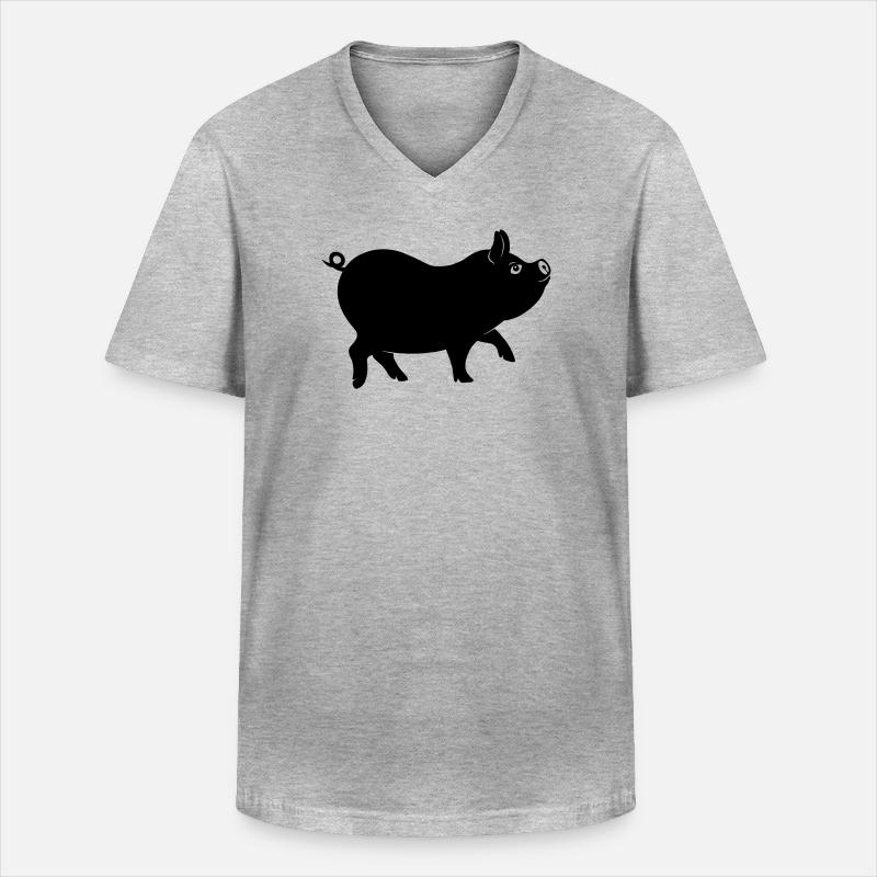 Schweineschattenfigur mit lockigem Schwanz - Männer-T-Shirt mit V-Ausschnitt - Grau meliert