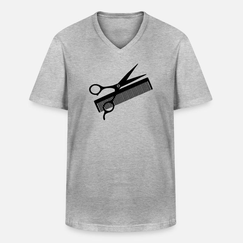 Logo Friseur - Männer-T-Shirt mit V-Ausschnitt - Grau meliert