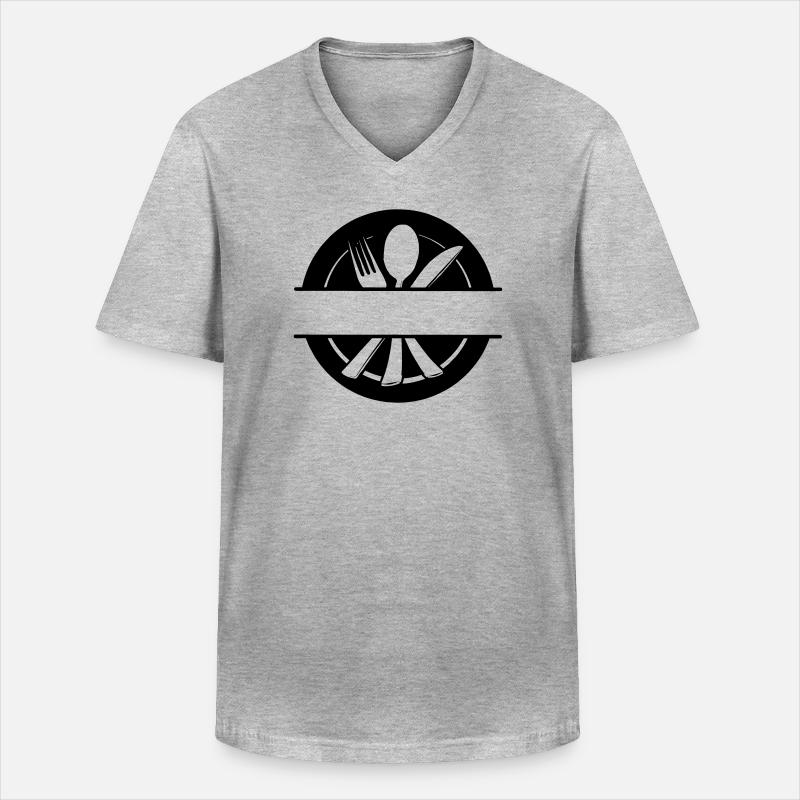 Besteck-Menü-Logo mit Teller - Männer-T-Shirt mit V-Ausschnitt - Grau meliert