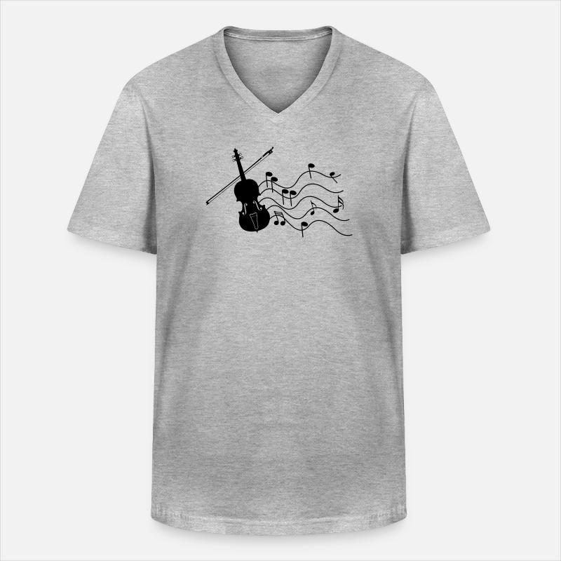 Violine mit Noten Schattenbild, - Männer-T-Shirt mit V-Ausschnitt - Grau meliert