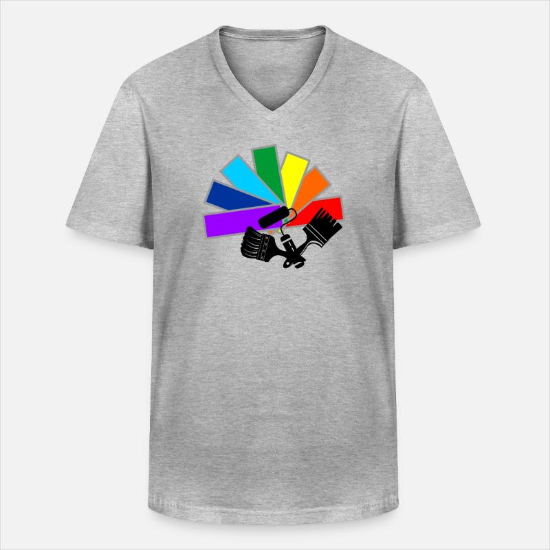 Farbfächerdeck mit Schattenpinseln und Rollenlogo - Männer-T-Shirt mit V-Ausschnitt - Grau meliert