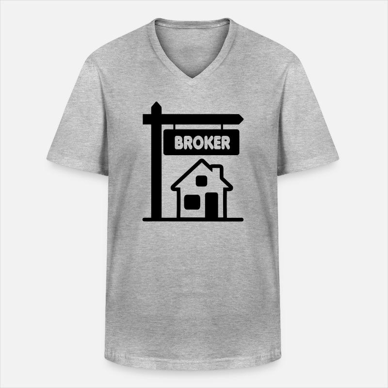 Broker mit Text BROKER - Männer-T-Shirt mit V-Ausschnitt - Grau meliert