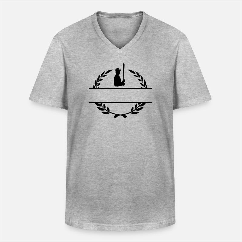 Baseball-Hitter im Lorbeerkranz-Monogramm - Männer-T-Shirt mit V-Ausschnitt - Grau meliert