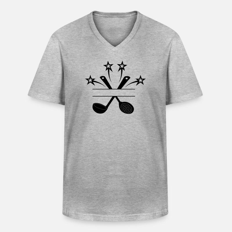 Schaumlöffel und Suppenlöffel 4 Sterne - Männer-T-Shirt mit V-Ausschnitt - Grau meliert