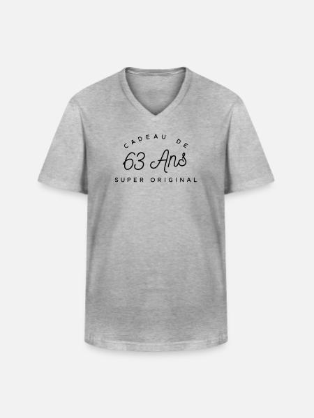 Cadeau 63 ans  - T-shirt col V Homme - gris chiné
