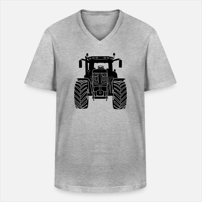Vorderansicht des Ackerschleppers - Männer-T-Shirt mit V-Ausschnitt - Grau meliert