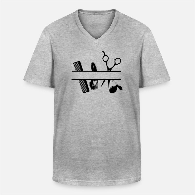 Bannière de texte d’attributs de coiffeurs - T-shirt col V Homme - gris chiné