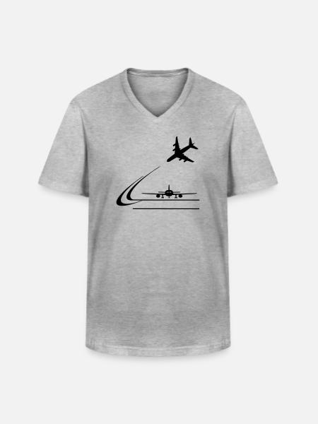 Atterrissage d’aéronefs - T-shirt col V Homme - gris chiné