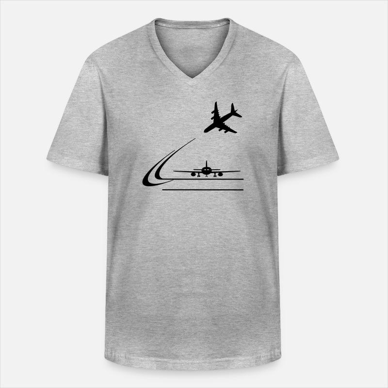 Atterraggio di aeromobili - Maglietta da uomo classica con scollo a V - grigio melange
