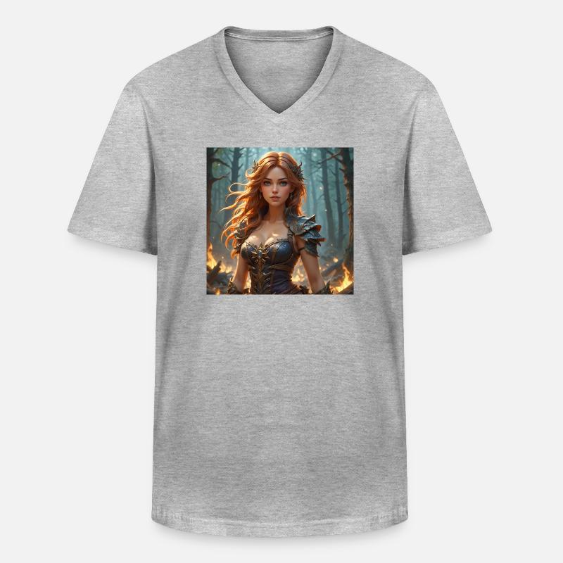 Kriegerin des Feuerwalds - Männer-T-Shirt mit V-Ausschnitt - Grau meliert