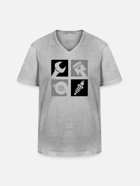 Wrench Piston Turbo Spark Plug Emblem - Men's V-Neck T-Shirt - heather grey