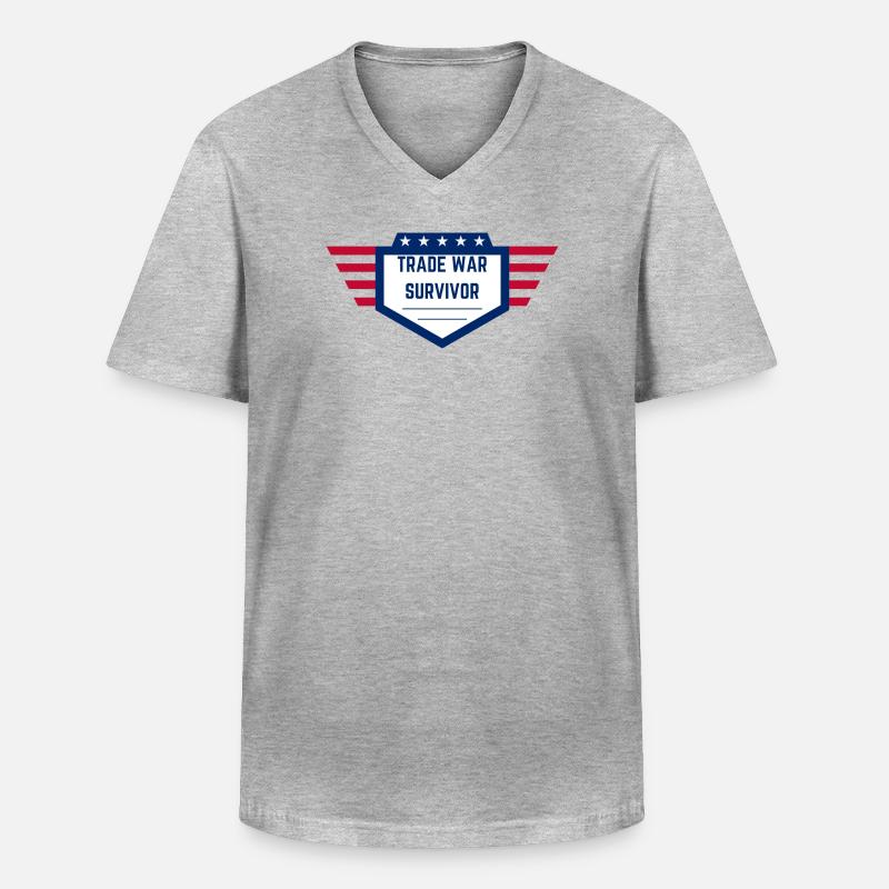 Trade War Survivor - US Edition - Männer-T-Shirt mit V-Ausschnitt - Grau meliert