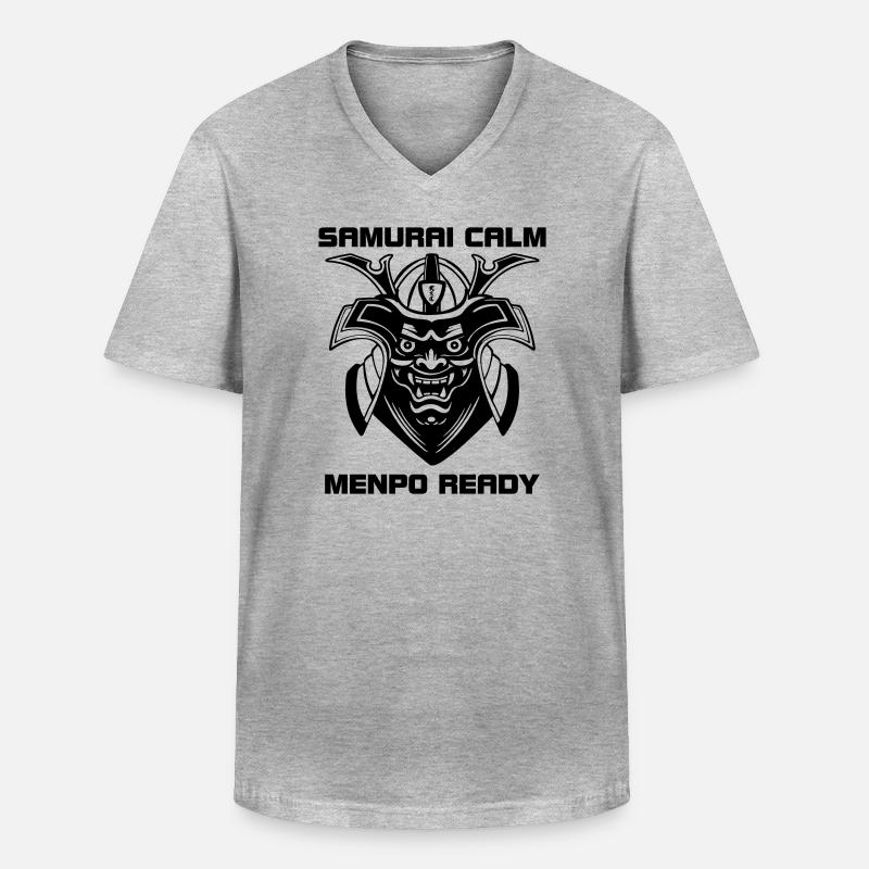 Samurai Calm – Menpo bereit - Männer-T-Shirt mit V-Ausschnitt - Grau meliert