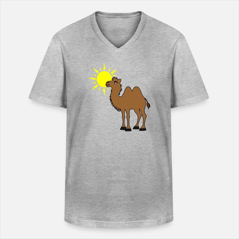 Kamel mit Sonne in der Wüste - Männer-T-Shirt mit V-Ausschnitt - Grau meliert