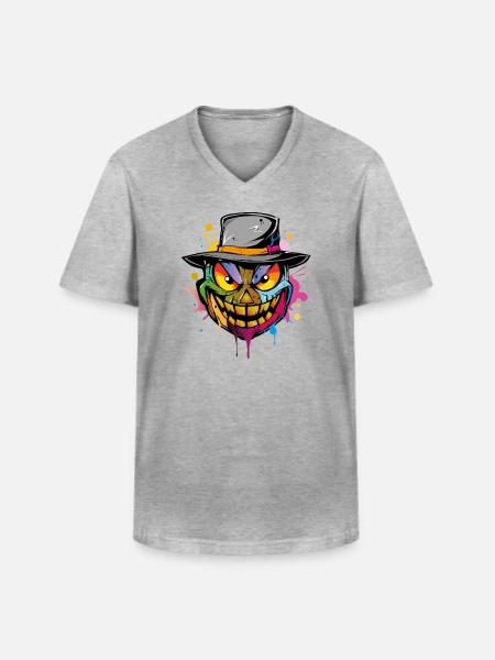 Halloween Face - Männer-T-Shirt mit V-Ausschnitt - Grau meliert