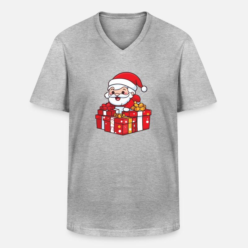 Weihnachtsmann Geschenke Comic Weihnachten - Männer-T-Shirt mit V-Ausschnitt - Grau meliert