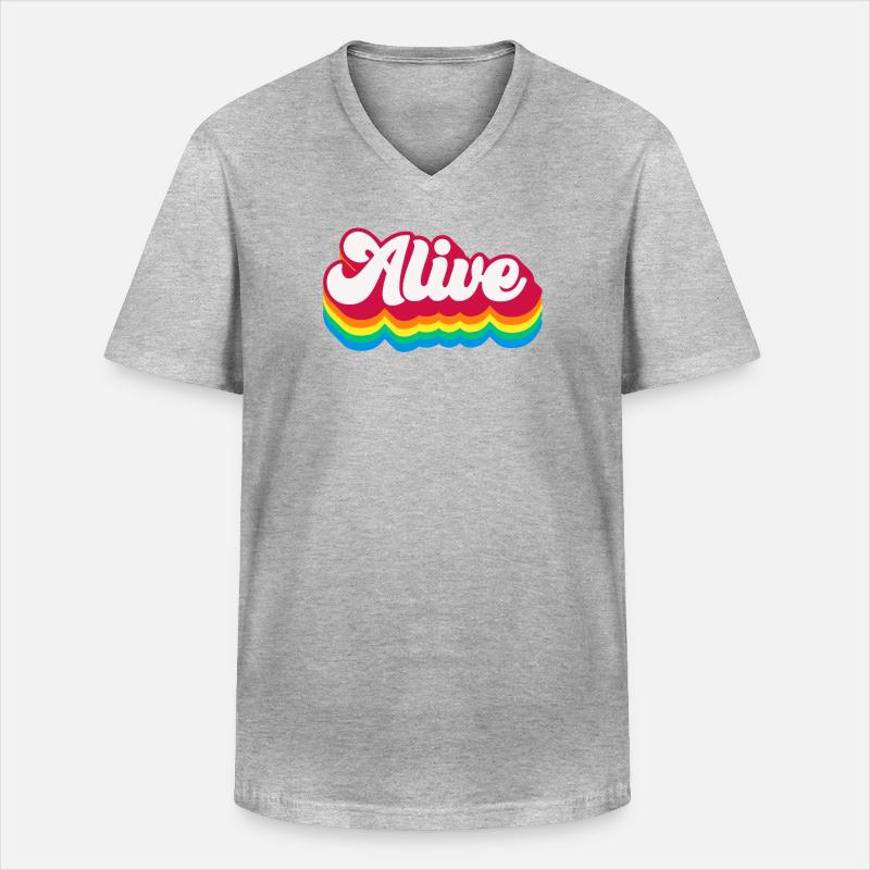 Alive - Retro Rainbow 70s - Men's V-Neck T-Shirt - heather grey