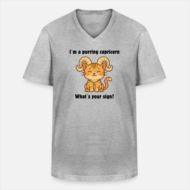 Süße Steinbock Katze – Sternzeichen mit Charme - Männer-T-Shirt mit V-Ausschnitt - Grau meliert
