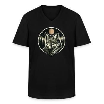 Silent Mind - Fox in Woodcut Style - Men's V-Neck T-Shirt - black - Front - AI Model Male 178 dark (178cm)