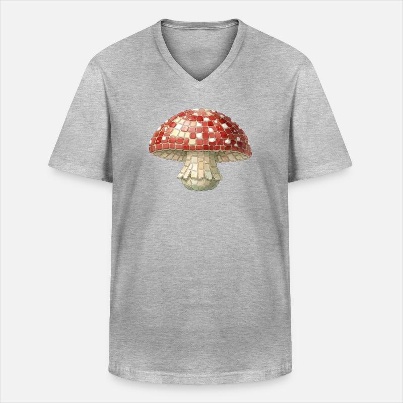 Toadstool Mosaic - Retro Forest for Mushroom Pickers - Men's V-Neck T-Shirt - heather grey