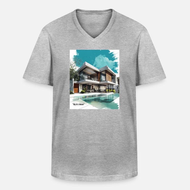 Ex' moderne Villa am Pool - Männer-T-Shirt mit V-Ausschnitt - Grau meliert