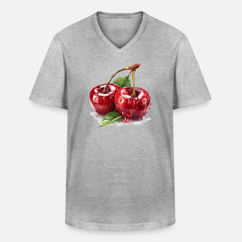 Kirsche - Männer-T-Shirt mit V-Ausschnitt - Grau meliert