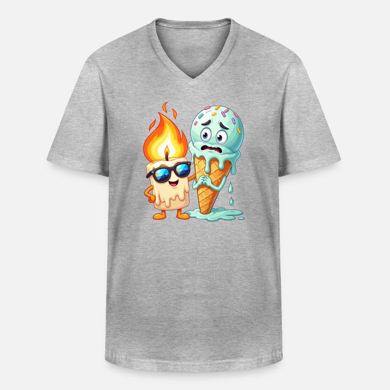 Flammenfreund Eiscreme Duo - Männer-T-Shirt mit V-Ausschnitt - Grau meliert