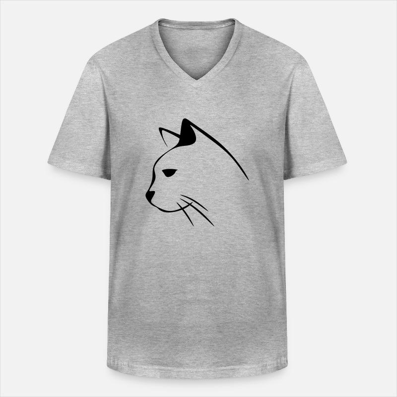 Katzengesicht - Männer-T-Shirt mit V-Ausschnitt - Grau meliert
